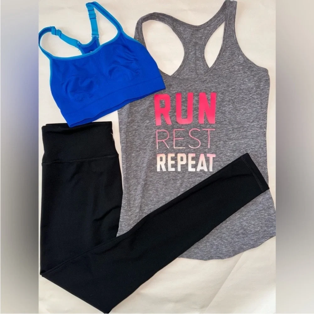 Old Navy Gray and Pink Graphic Racerback Activewear Tank Top Athletic Activewear